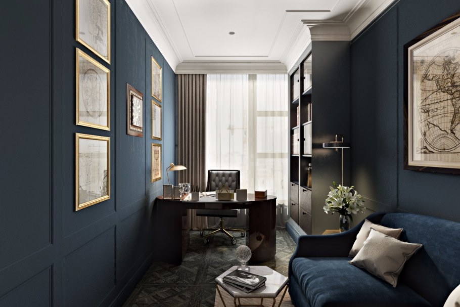 Интерьер кабинета узкая комната