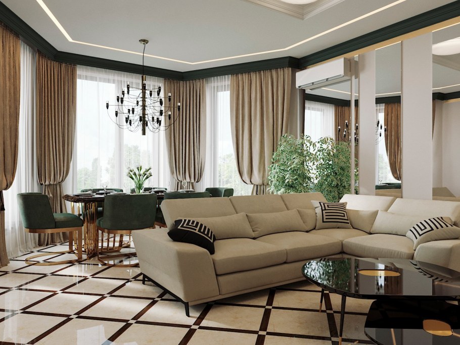 Гостиная с эркером в современном стиле