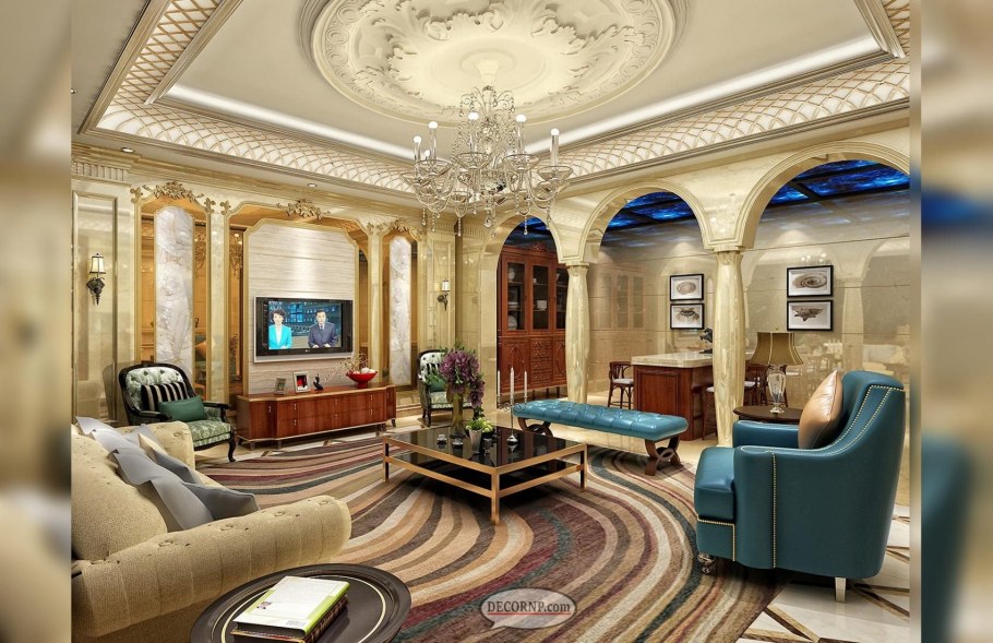 Потолок в зале в стиле современная классика