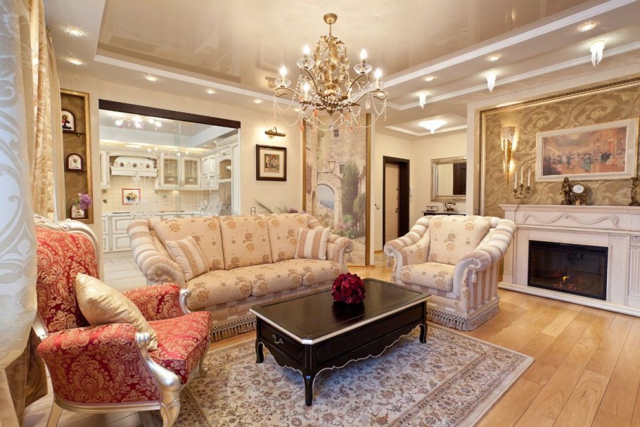 Двухуровневый потолок в классическом стиле