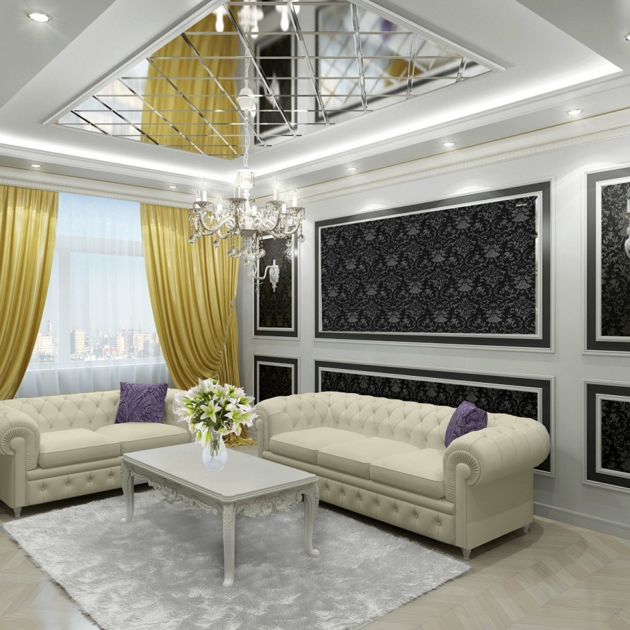 Потолок в гостиной в классическом стиле