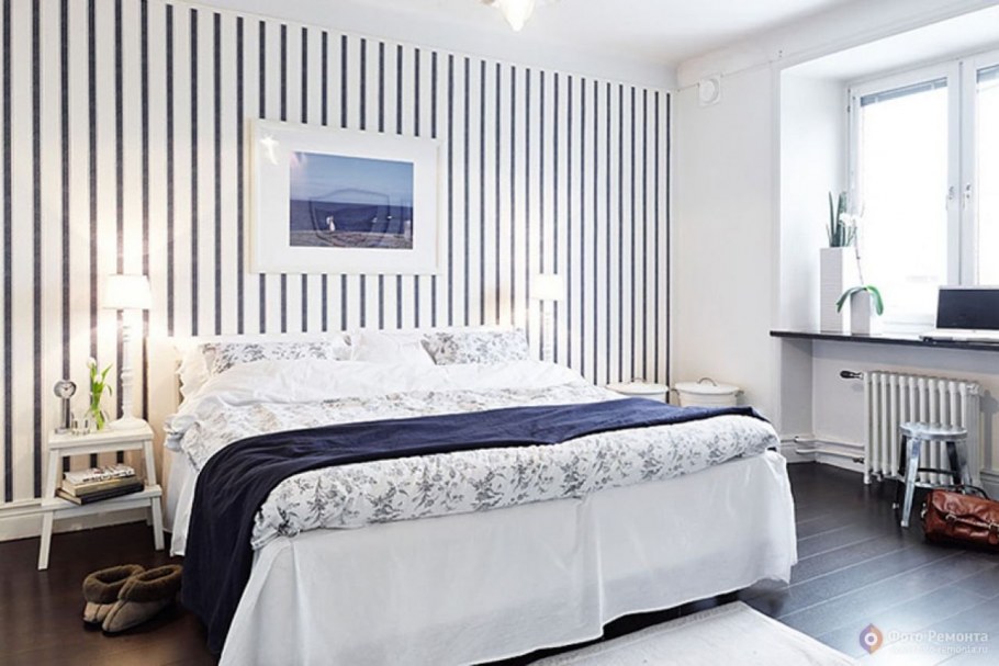 Акцентная стена в спальне в скандинавском стиле