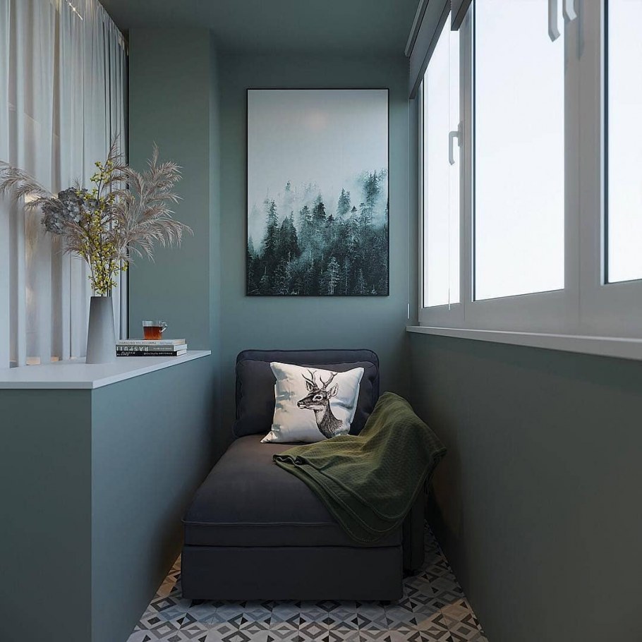 Интерьер лоджии в серых тонах