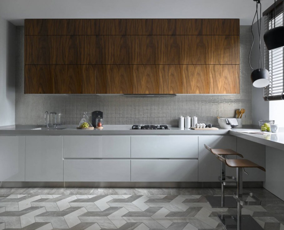 Крупноформатная плитка на кухне