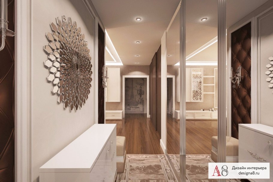 Прихожая в современном стиле с большим зеркалом