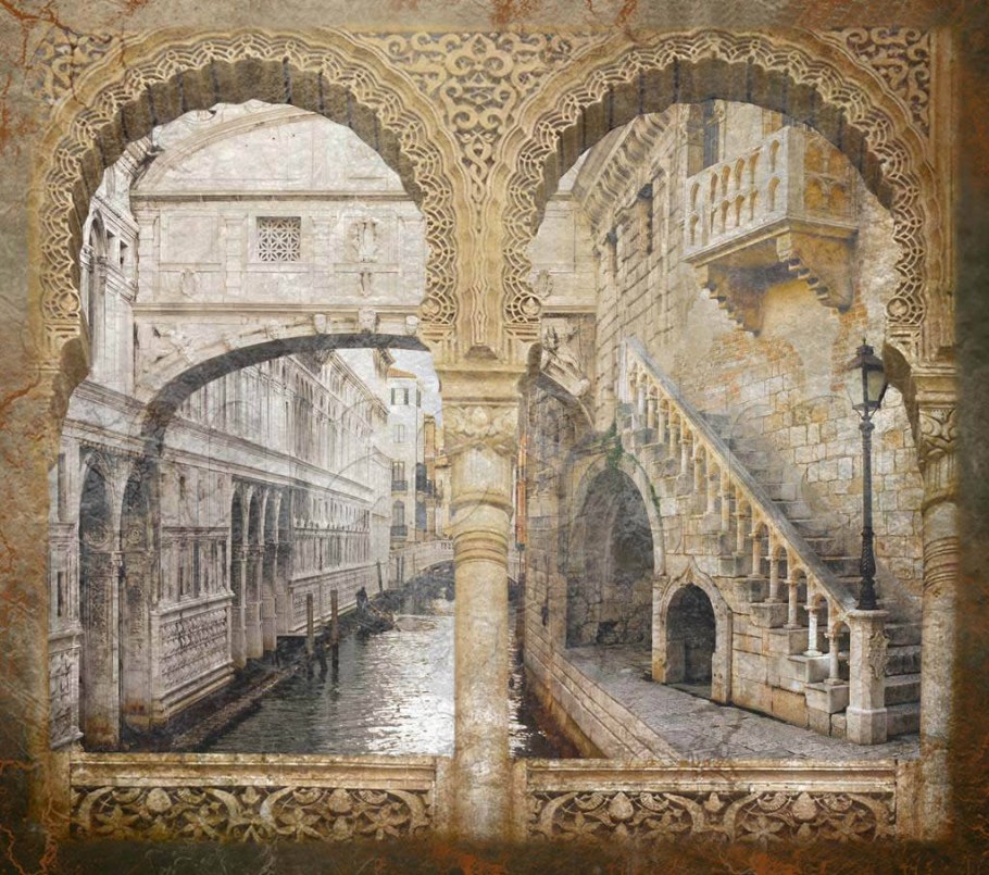 Натуральная фреска Венеция сепия