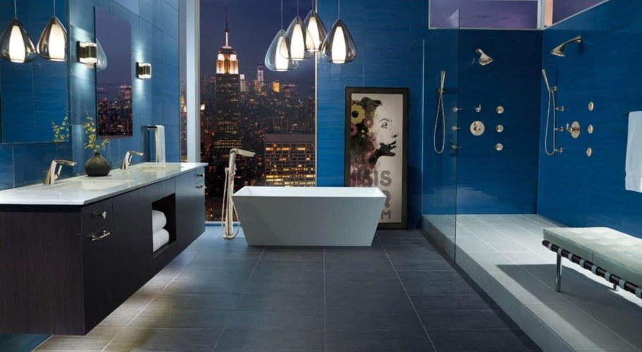 Темно синяя ванная комната