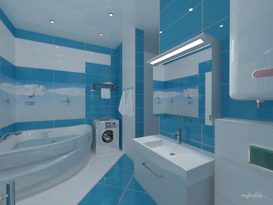 Тёмно синяя ванная комната