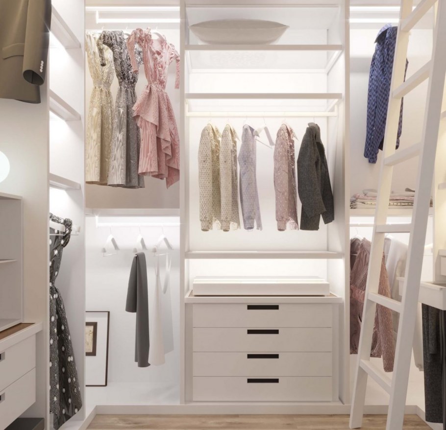 П-образная гардеробная комната