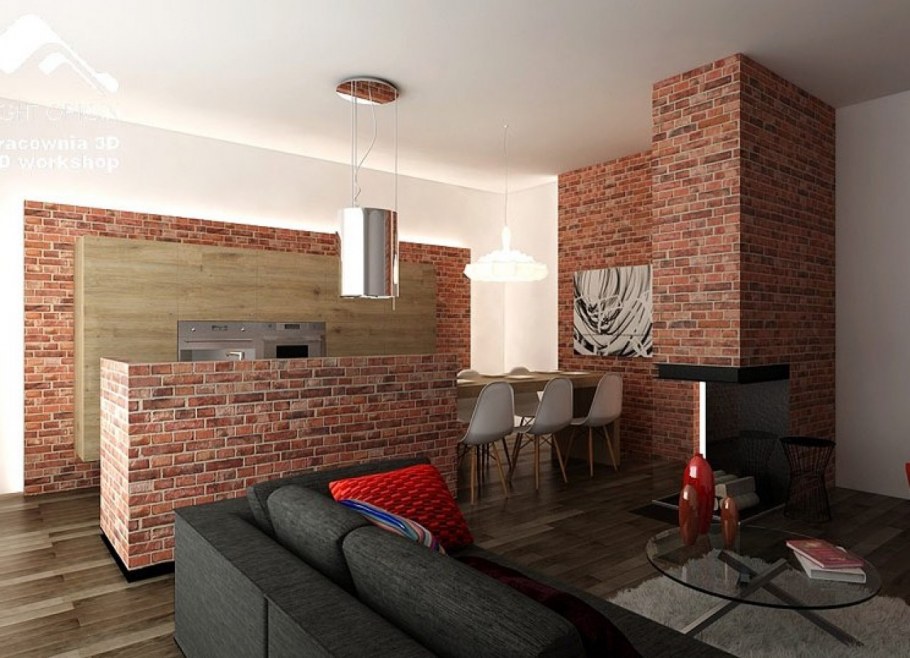 Кирпичная стена с полками