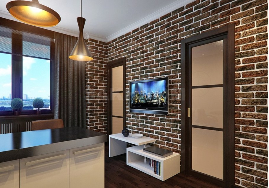 Кирпичная колонна в интерьере