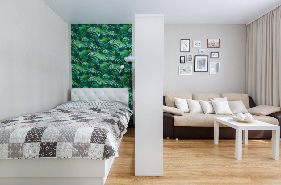 Спальня гостиная зонирование обоями