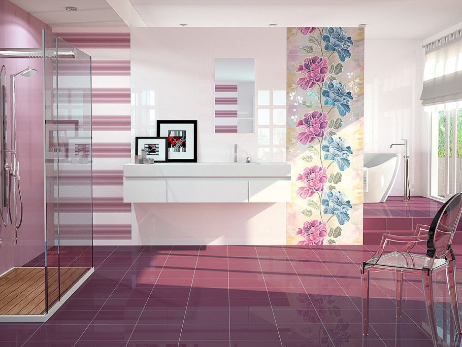 Плитка в ванную комнату с цветами