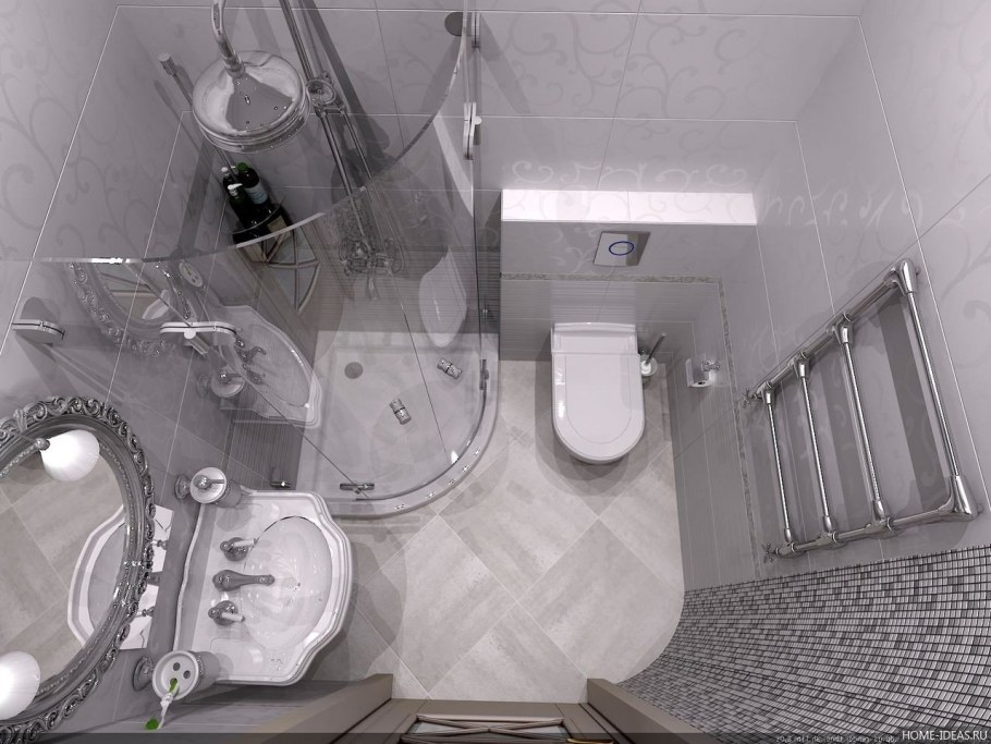 Санузел 4 кв м 2,5х1,5 с душевой кабиной