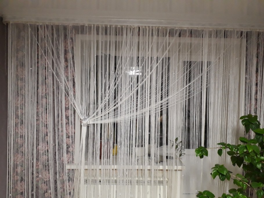 Шторы для кухни / нитяные шторы - лапша " кисея Радуга Люрекс" 3м