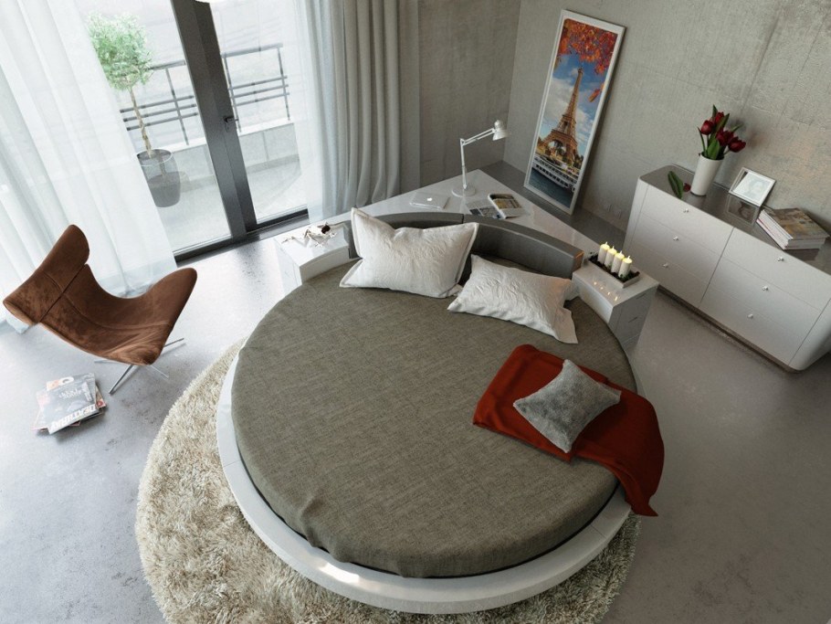 Круглая кровать в интерьере