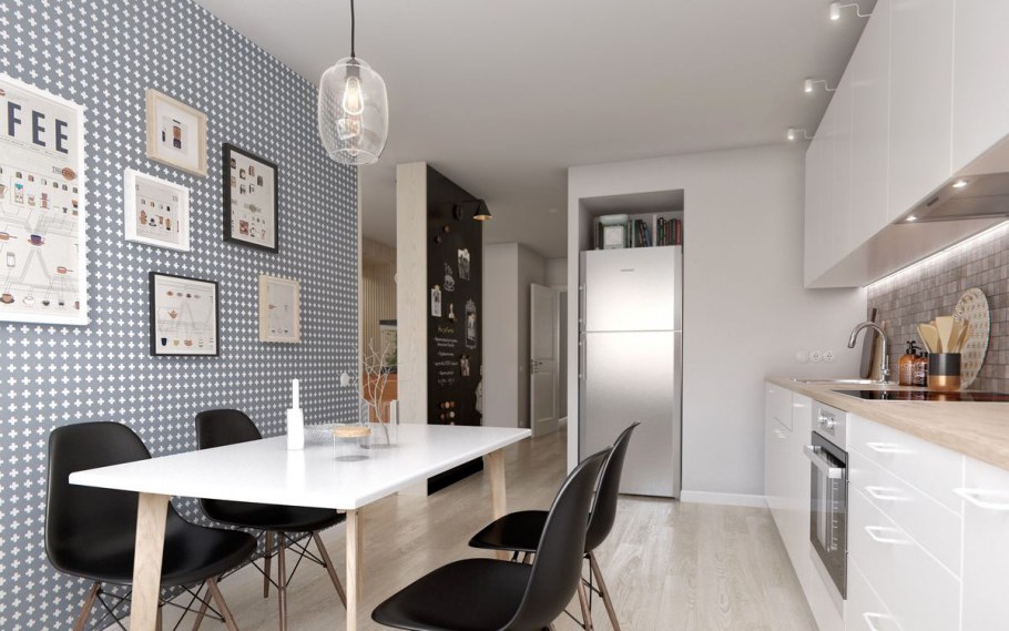 Голубые стены в интерьере кухни