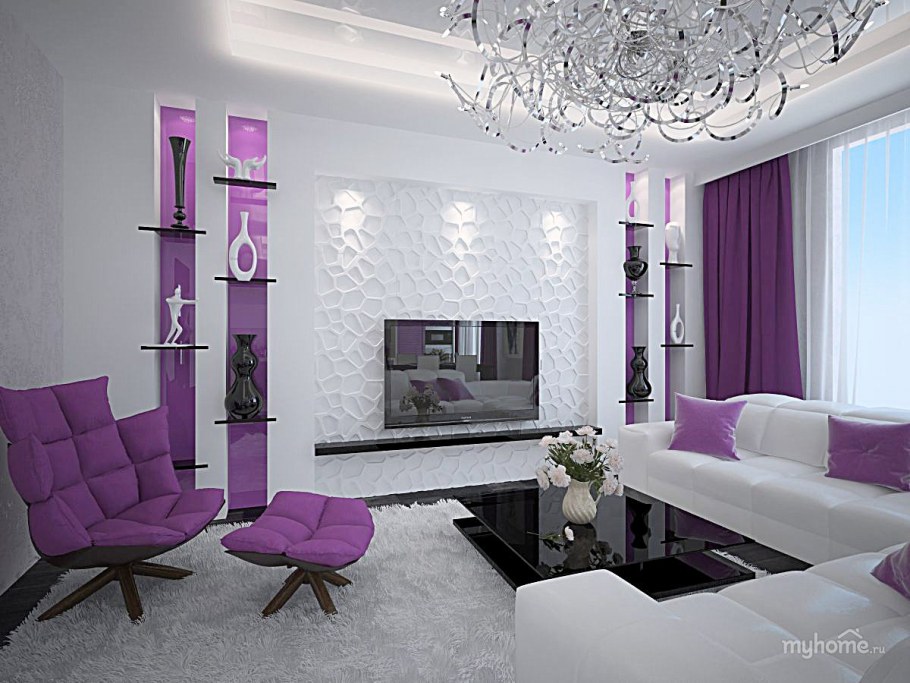 Бежево фиолетовая гостиная