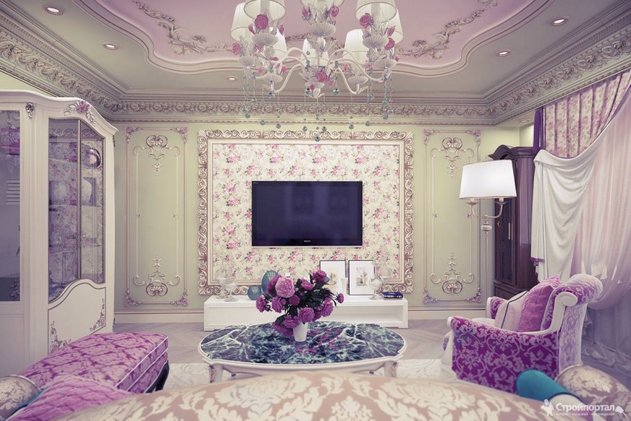 Гостиная в лавандовом цвете