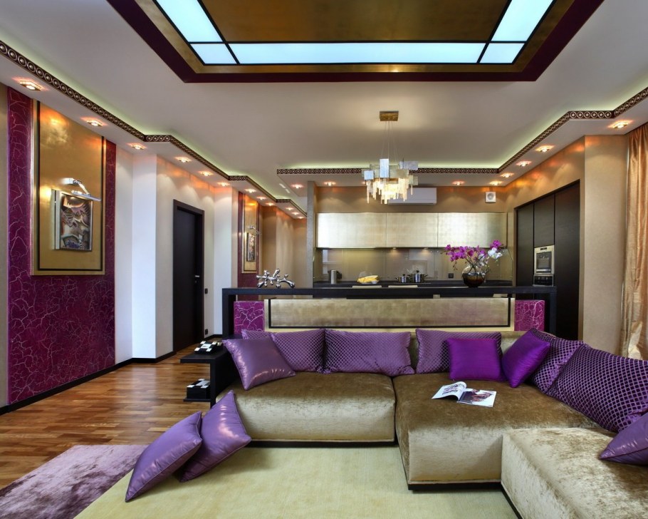 Фиолетовый ковер в гостиной