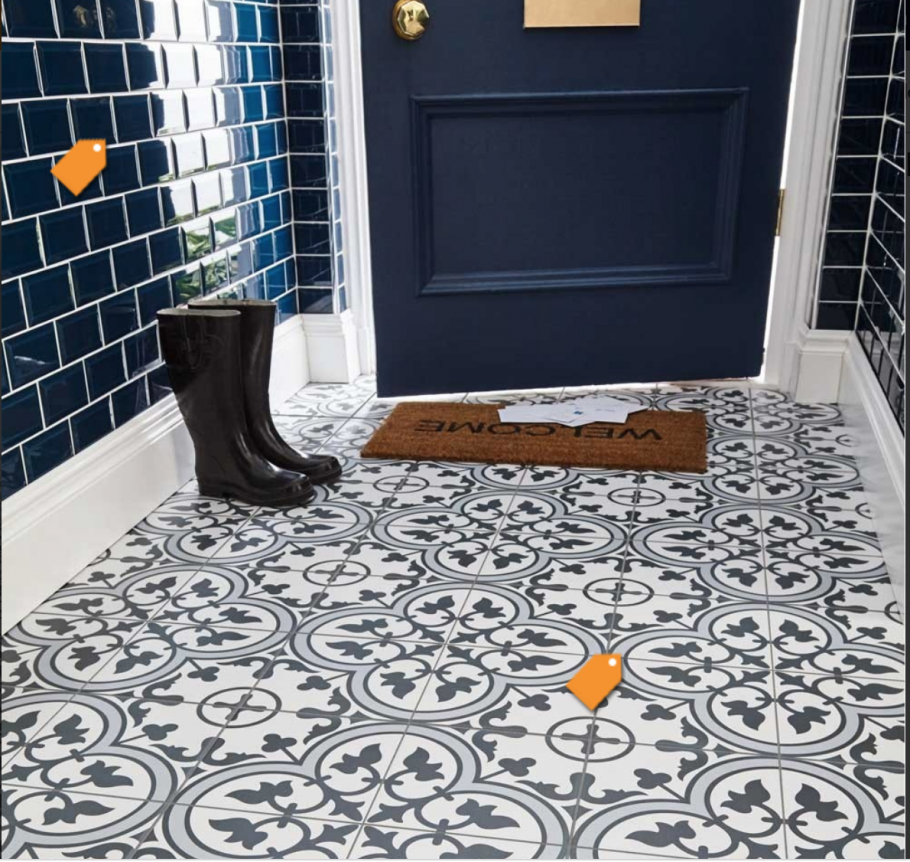 Плитка в ванную белая с черным узором