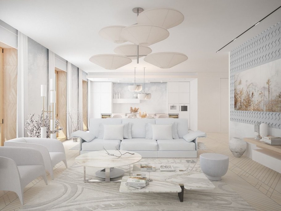 Большая гостиная с панорамными окнами