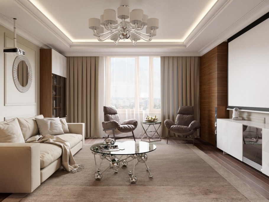 Линкруста в интерьере гостиной в стиле Неоклассика