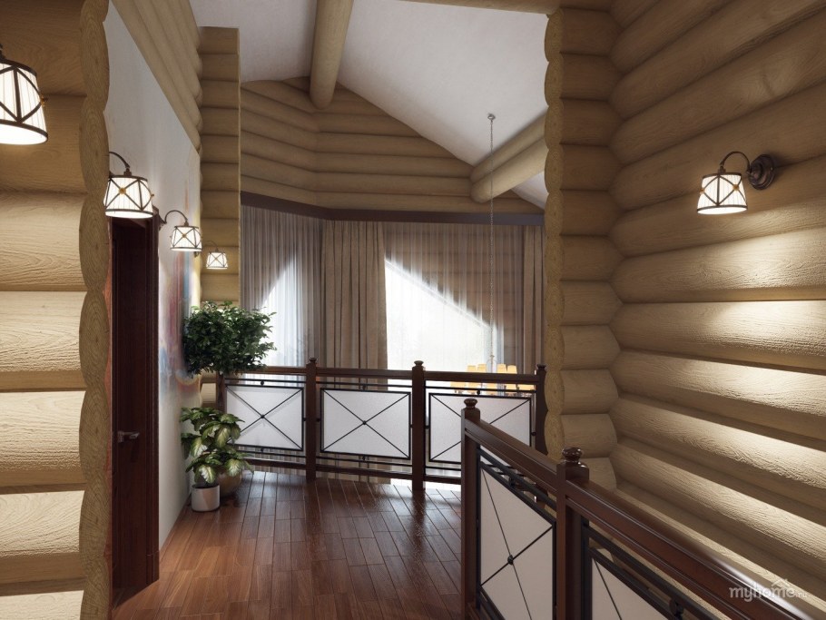 Интерьер дома из оцилиндрованного бревна