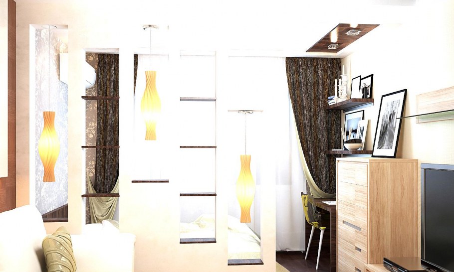 Зонирование комнаты цветом стен