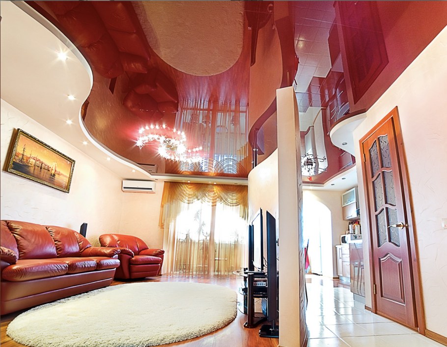 Многоуровневые натяжные потолки для зала