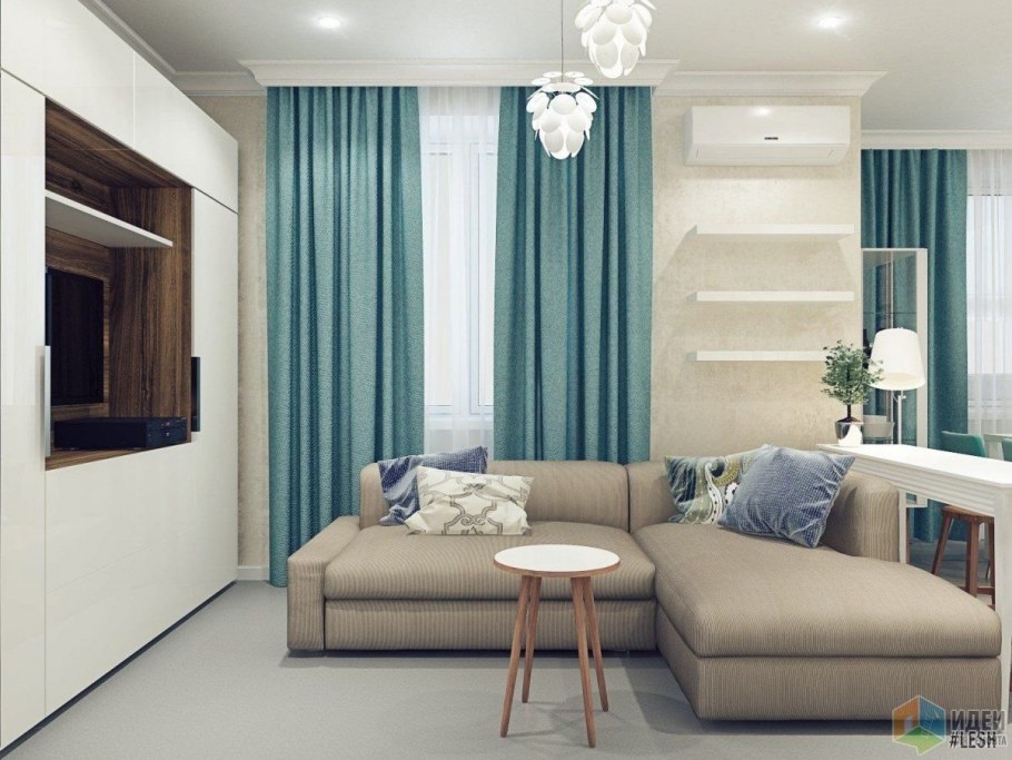 Гостиная с голубыми стенами