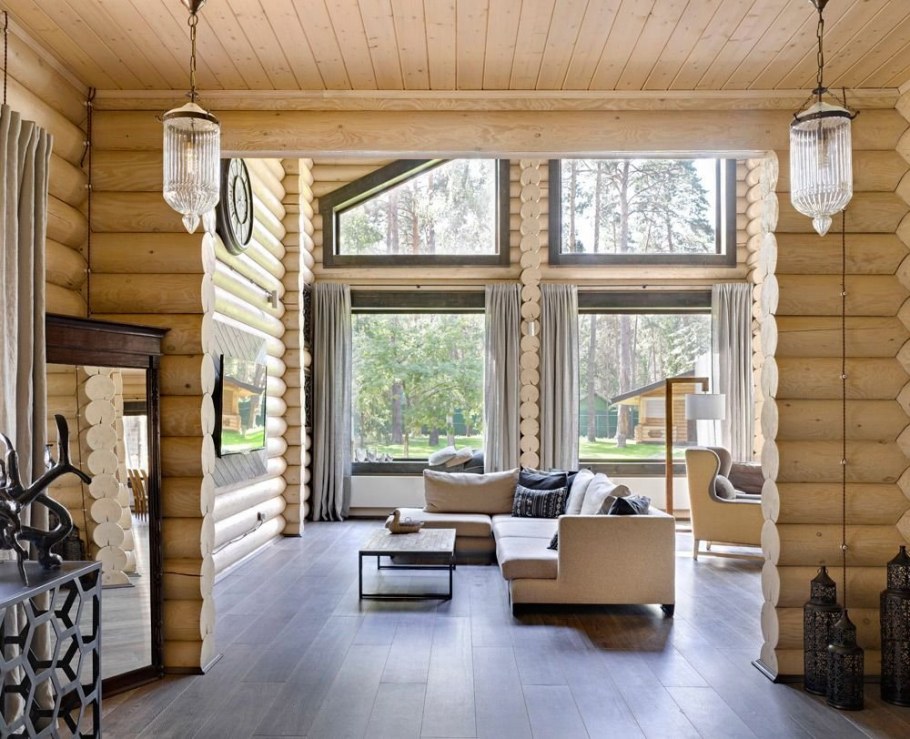 Дом из оцилиндрованного бревна интерьер