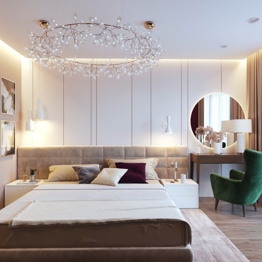 Серебряная спальня в стиле гламур