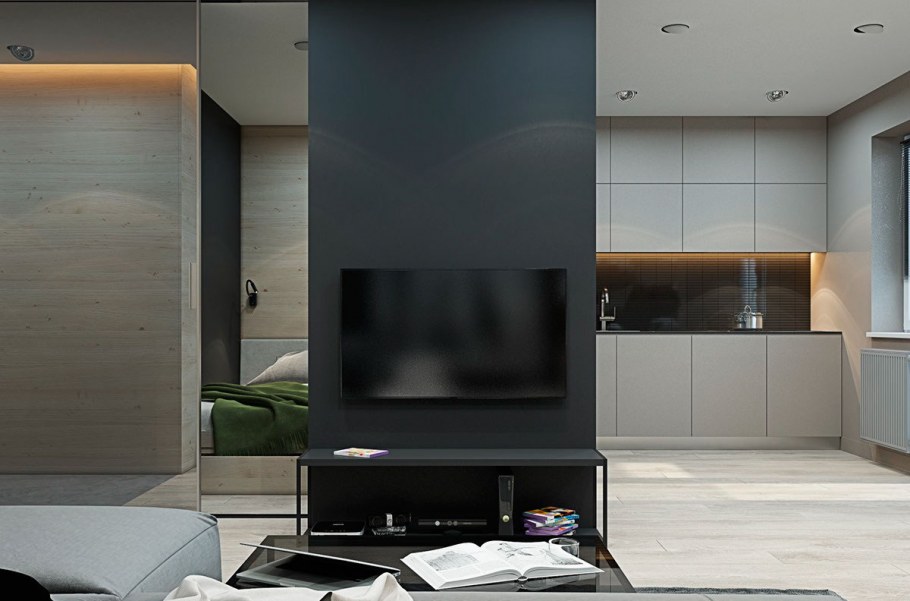 Телевизор в центре гостиной