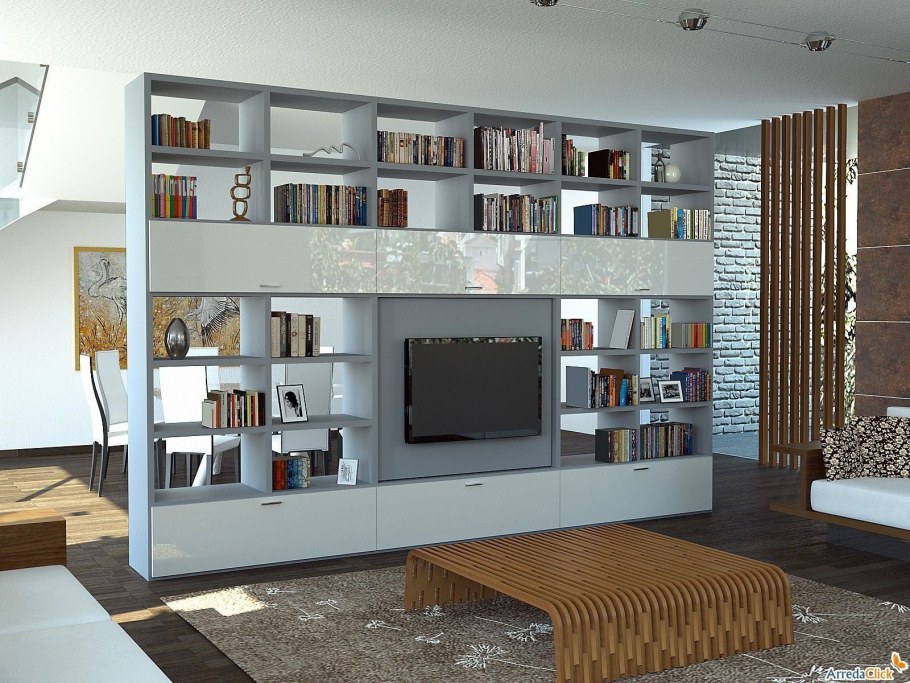 Стеллаж с телевизором для зонирования