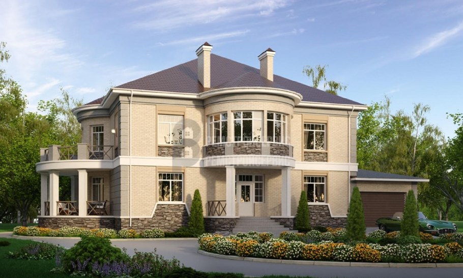 Двухэтажный дом с эркером и террасой