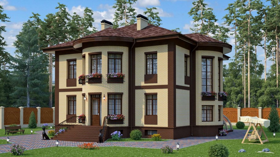 Двухэтажный дом с балконом