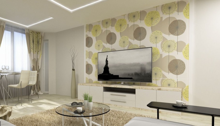 Комбинированные стены в гостиной