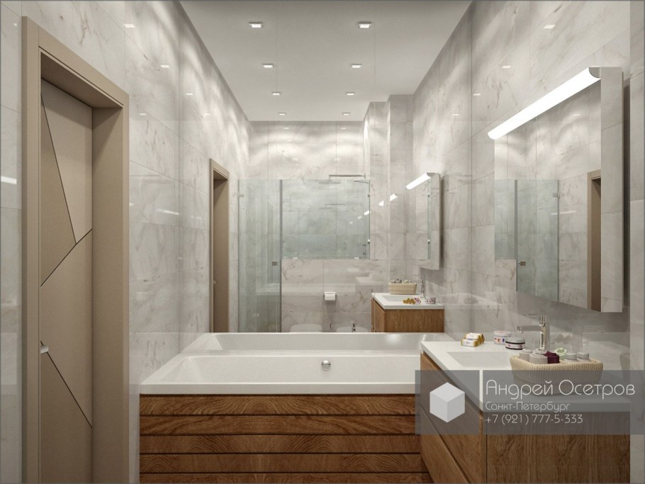 Ванная с душевой под мрамор