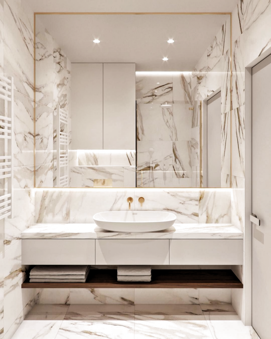 Ванная под мрамор и дерево