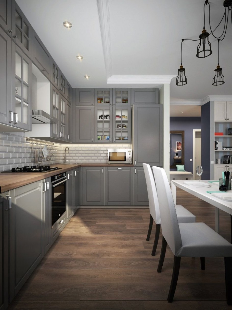 Неоклассика кухня серый икеа