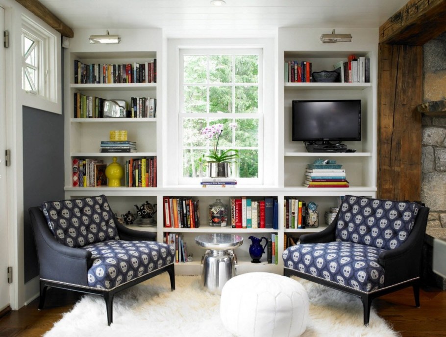 Интерьер комнаты с книжными шкафами