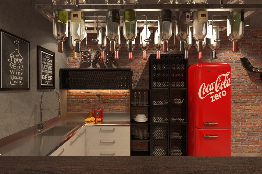 Интерьер бара в стиле лофт цоколь