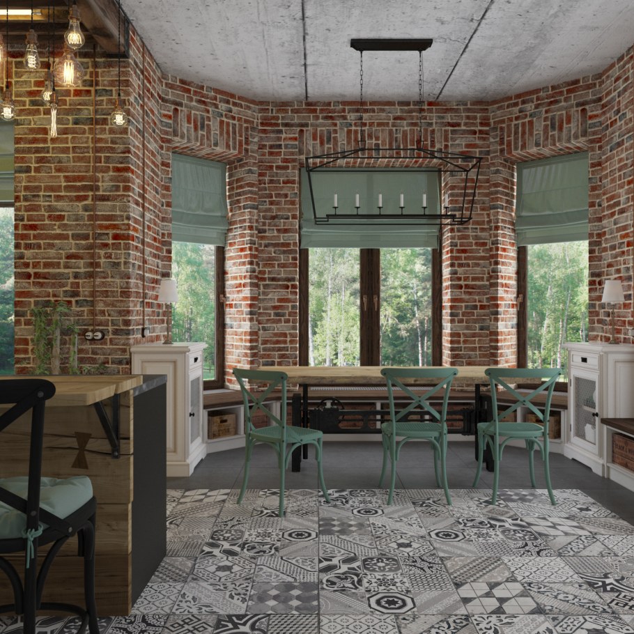 Столовая в стиле лофт