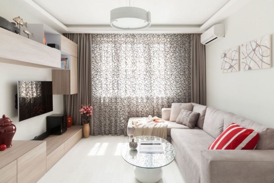 Гостиная 17 м2 интерьер прямоугольный