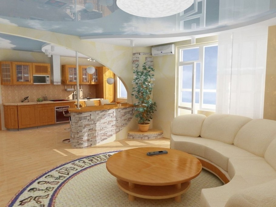 Зонирование кухни в студии