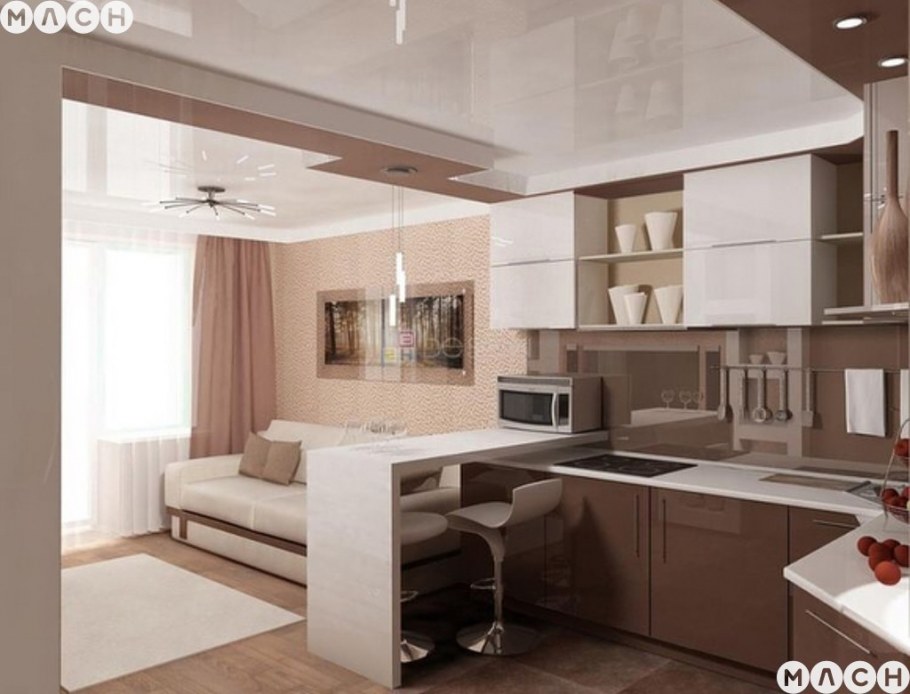 Гостиная совмещенная с кухней