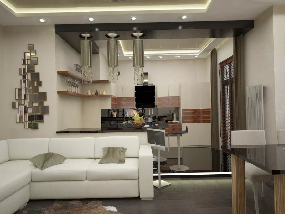 Зонирование кухни-гостиной 20 кв.м