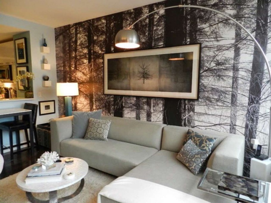 Акцентная стена в гостиной в современном стиле