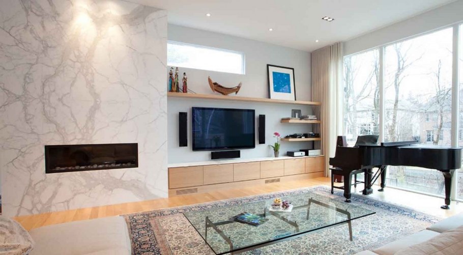 Зона телевизора в гостиной в стиле лофт